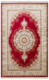 Sovivo Rot Creme Medaillon Muster Klassischer Viskose Teppich