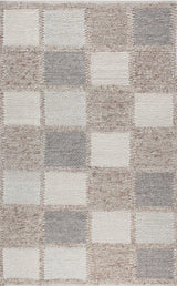 Kanaro Grey Beige Geometric Pattern Wool Machine-Made Rug