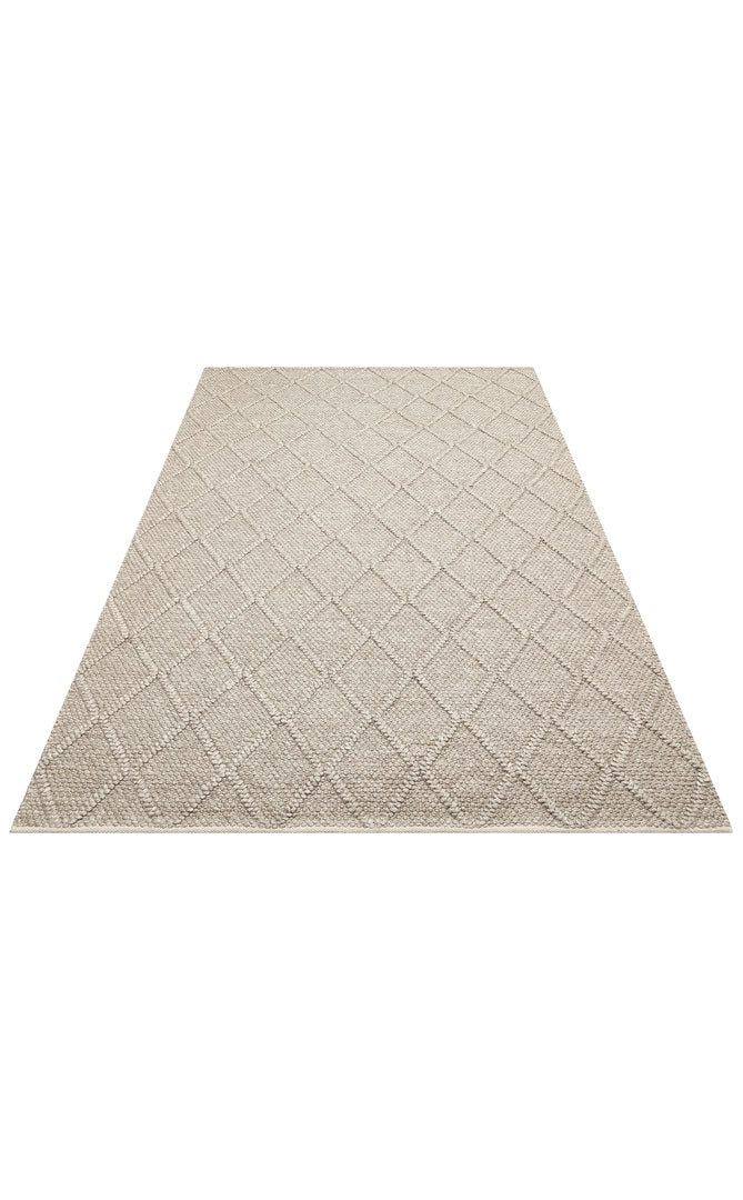 Kanaro Bej Geometrik Desenli Modern Yün Halı – mekânda kullanım