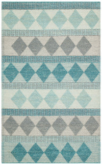 Kanaro Alfombra moderna de lana turquesa y gris con diseño geométrico