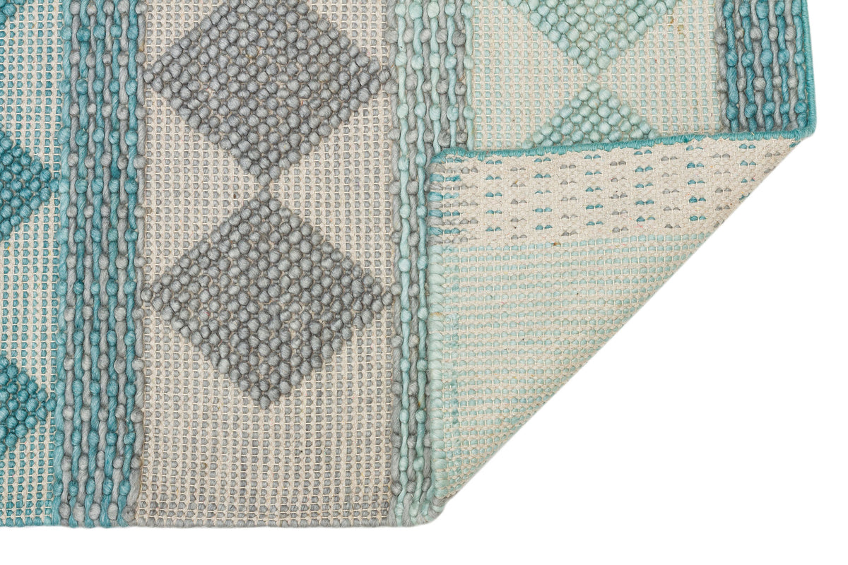 Kanaro Turkuaz Gri Geometrik Desenli Modern Yün Halı – detay görünümü