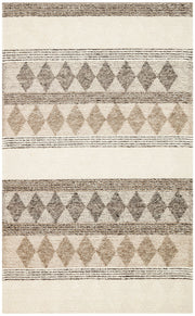 Kanaro Bej Kahverengi Geometrik Desenli Modern Örgü Halı