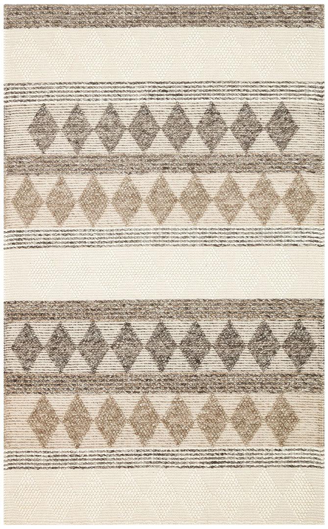 Kanaro Bej Kahverengi Geometrik Desenli Modern Örgü Halı