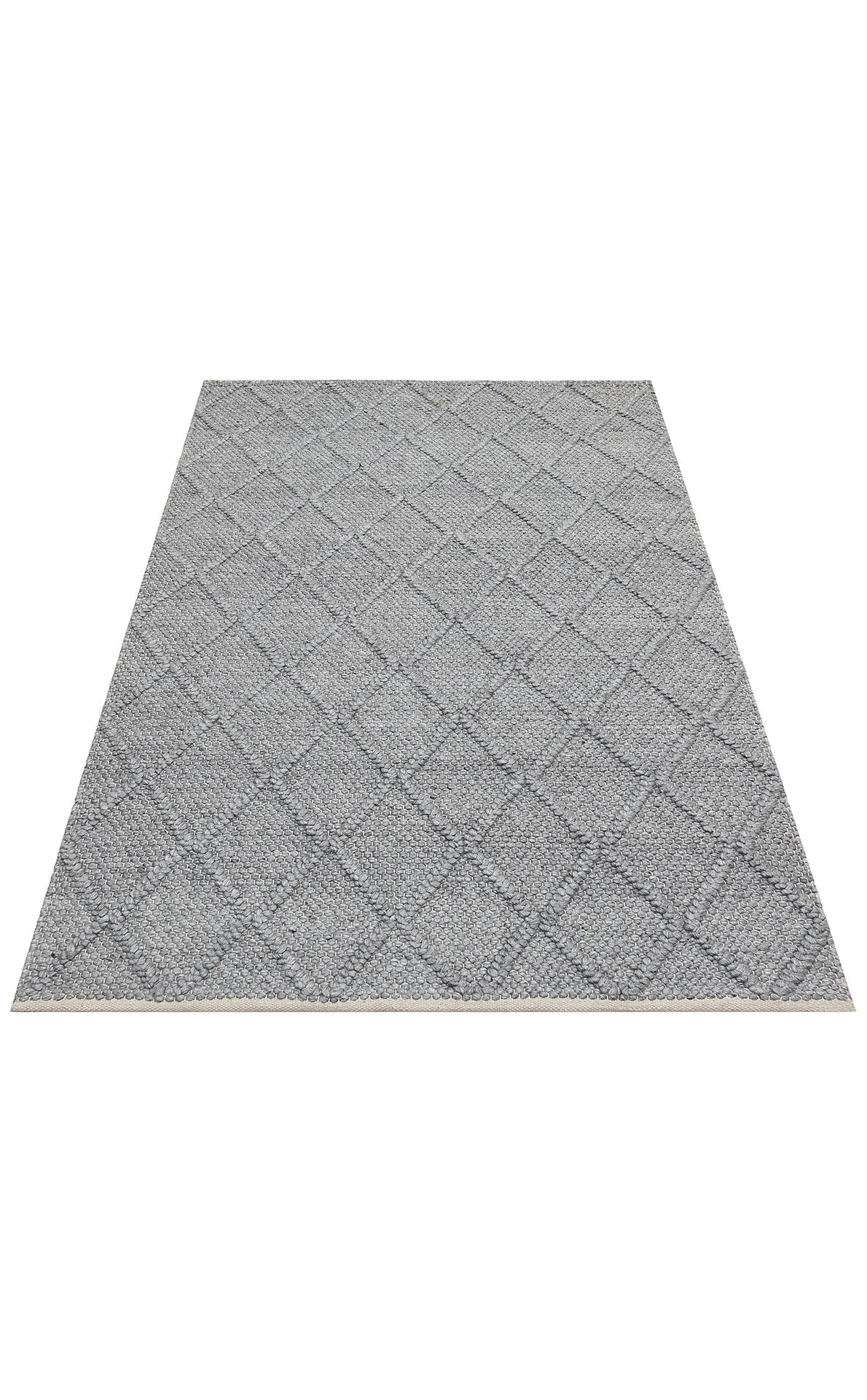 Kanaro Gri Beyaz Geometrik Yün Polyester Halı – mekânda kullanım