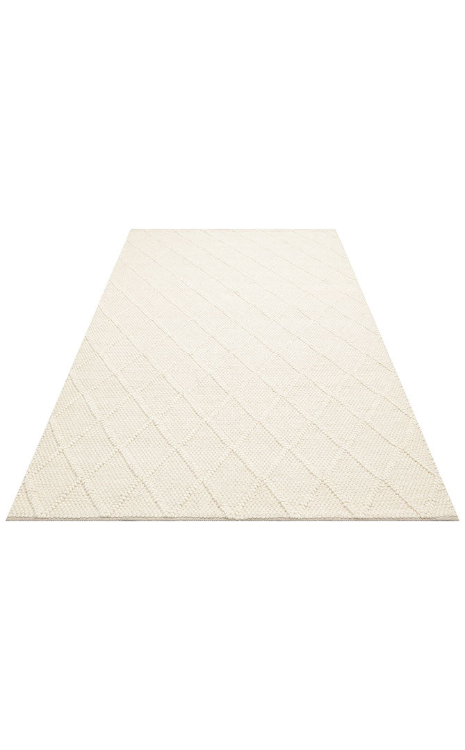 Kanaro Ekru Beyaz Modern Geometrik Yün Halı – mekânda kullanım