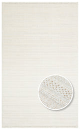 Zamvi Ecru White Striped Modern Embossed Machine-Made Rug