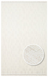 Zamvi Ecru White Geometric Pattern Machine-Made Rug