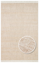Zamvi Beige Plain Textured Fringed Modern Machine-Made Rug