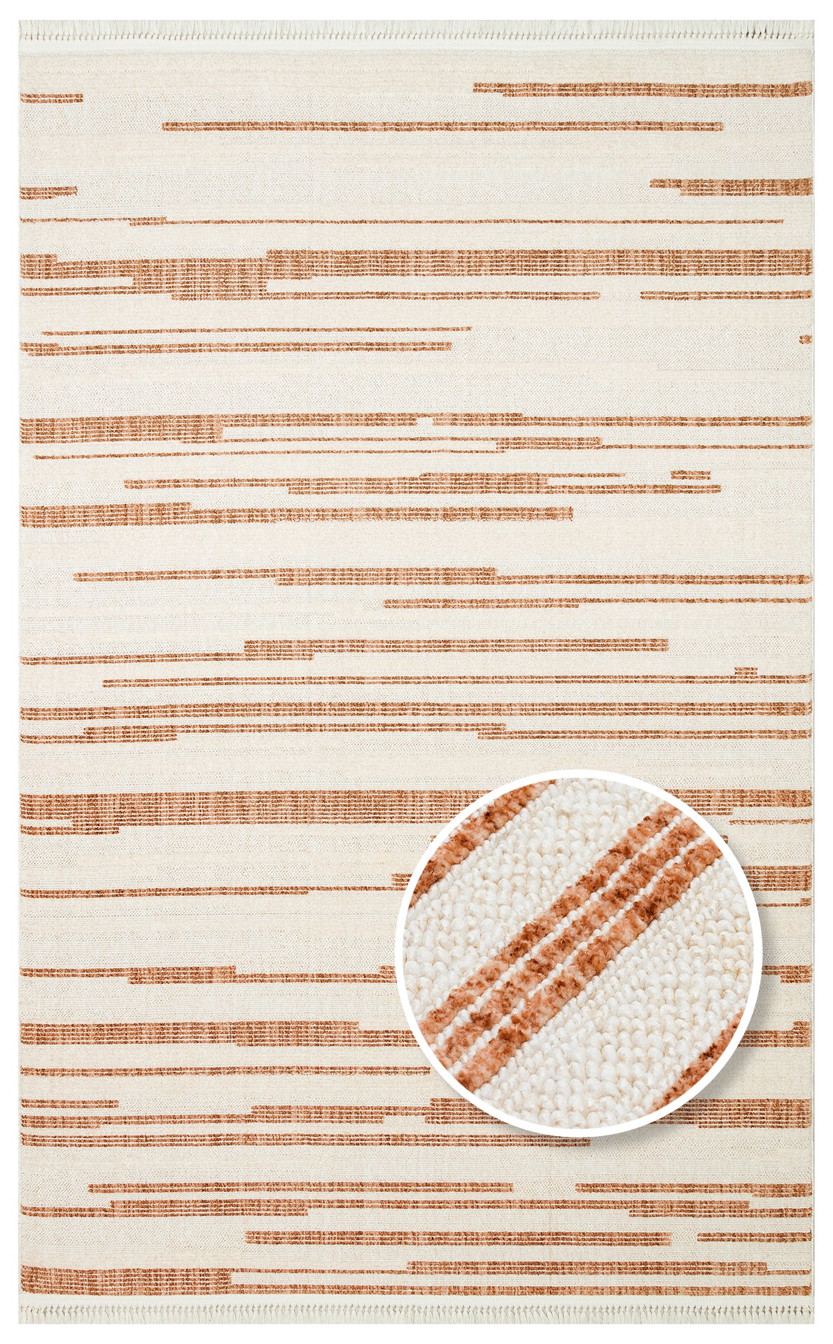 Zamvi Krem Zeminli Terracotta Çizgili Modern Halı