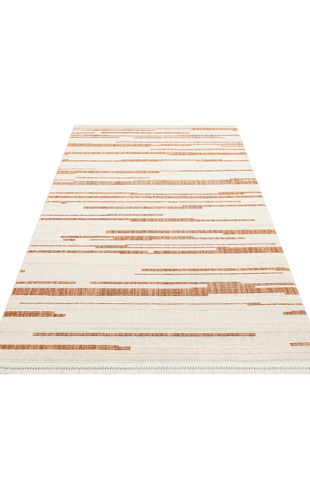 Zamvi Krem Zeminli Terracotta Çizgili Modern Halı – mekânda kullanım
