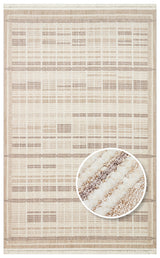 Zamvi Modern Beige Rug with Gray Geometric Lines and a Border