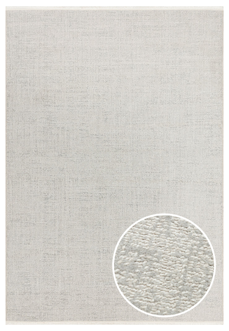 Komra Gri Beyaz Modern Düz Desenli Polyester Halı