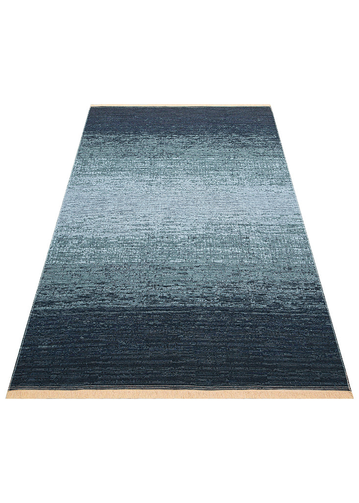Tasene Lacivert Gri Soyut Desenli Yıkanabilir Modern Kilim – kenar detayı