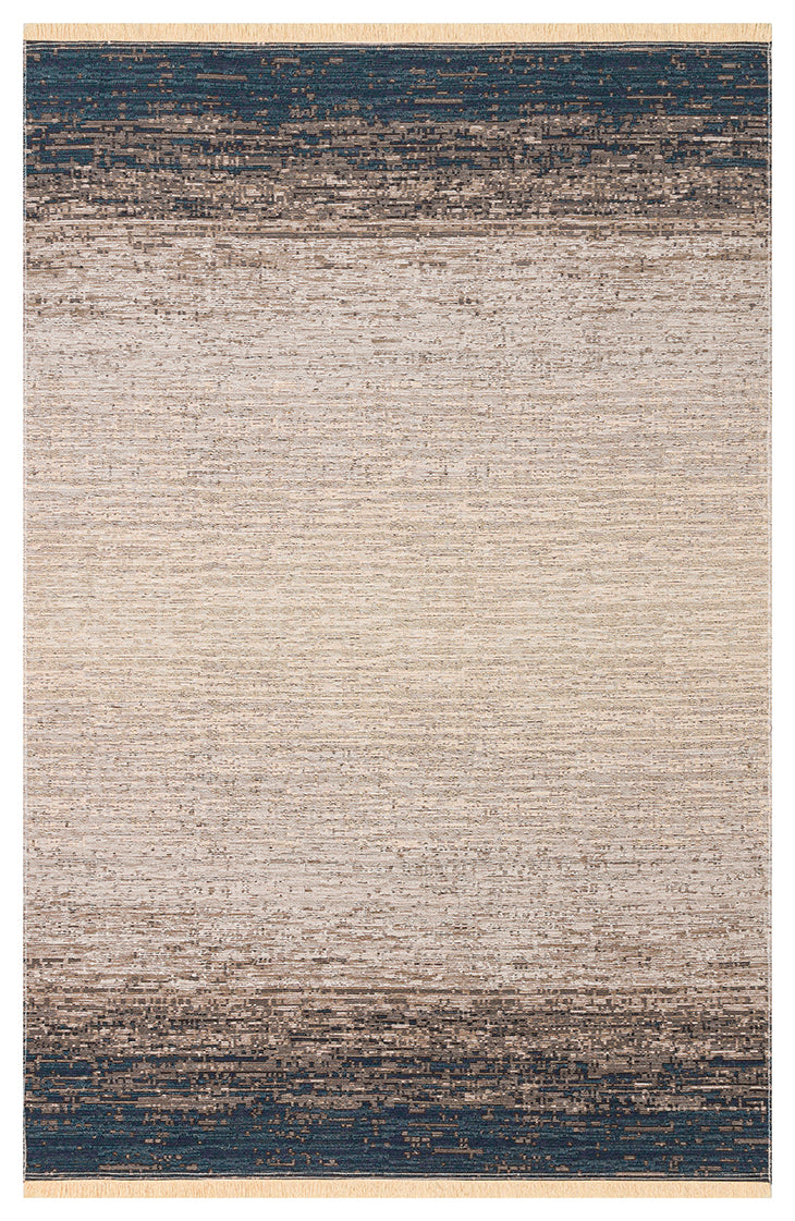 Tasene Bej Lacivert Modern Soyut Desenli Kilim