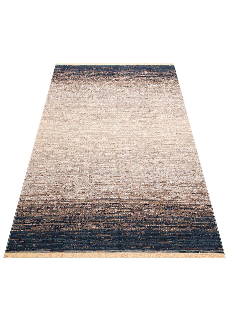 Tasene Bej Lacivert Modern Soyut Desenli Kilim – kenar detayı