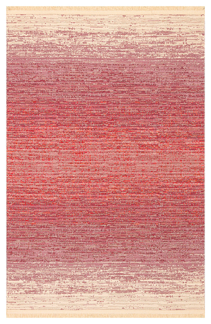 Tasene Pembe Turuncu Soyut Desenli Modern Kilim – arka yüz görünümü