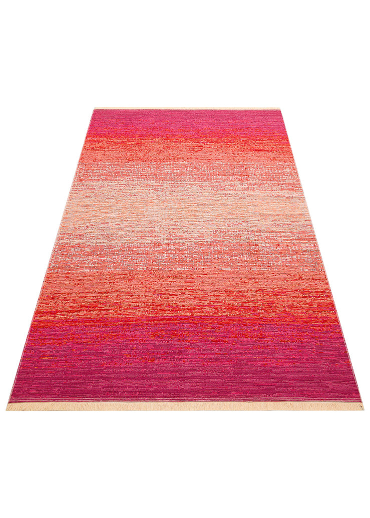 Tasene Pembe Turuncu Soyut Desenli Modern Kilim – kenar detayı