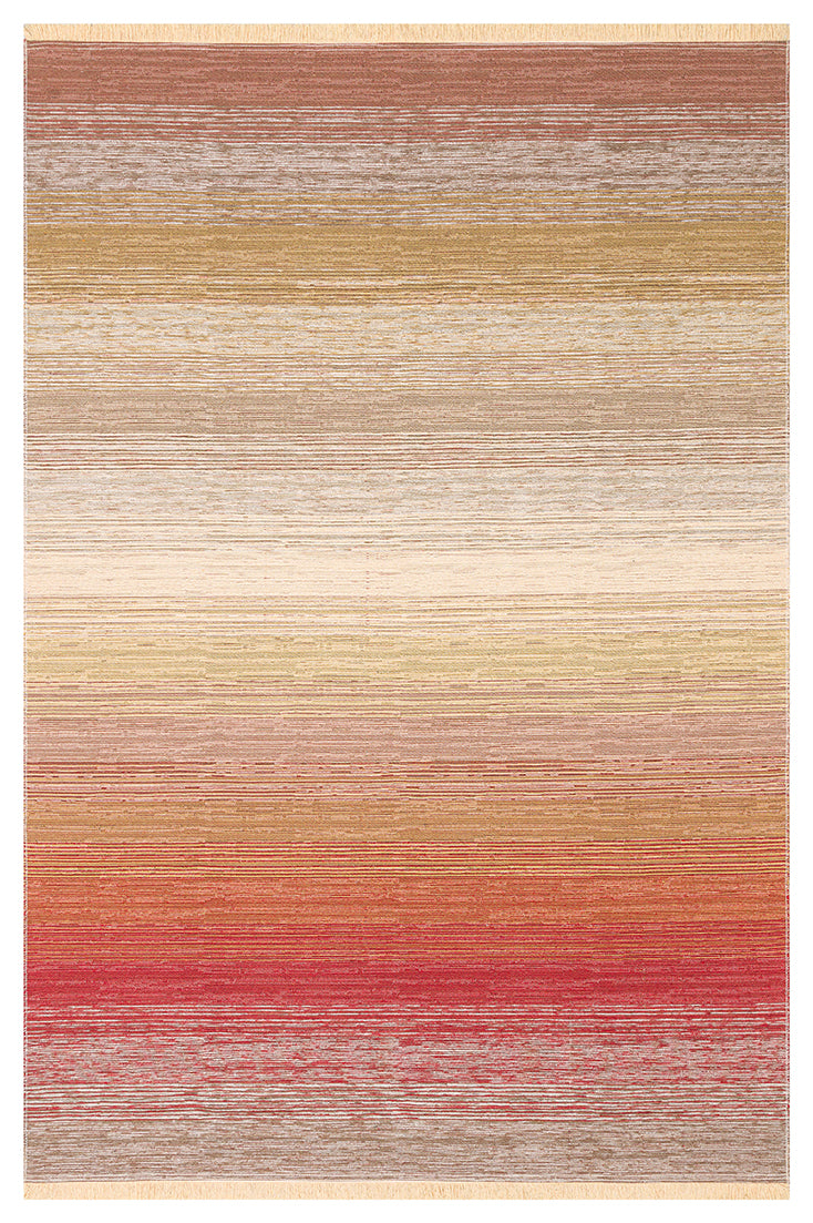 Tasene Bej Kırmızı Çizgili Modern Pamuk Kilim