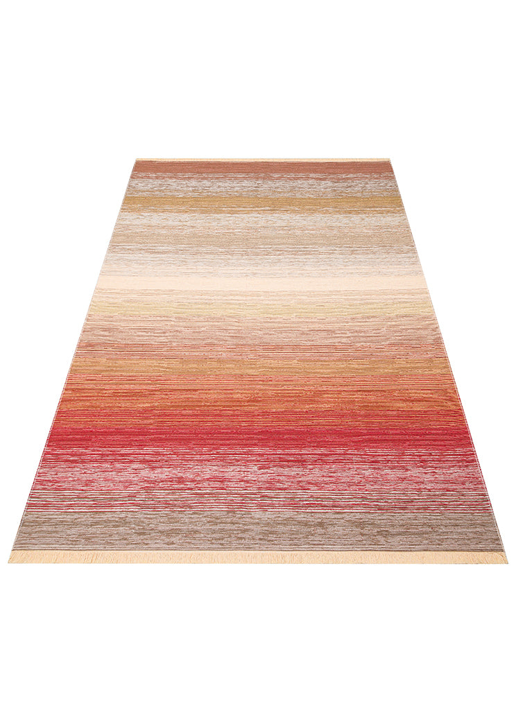 Tasene Bej Kırmızı Çizgili Modern Pamuk Kilim – kenar detayı