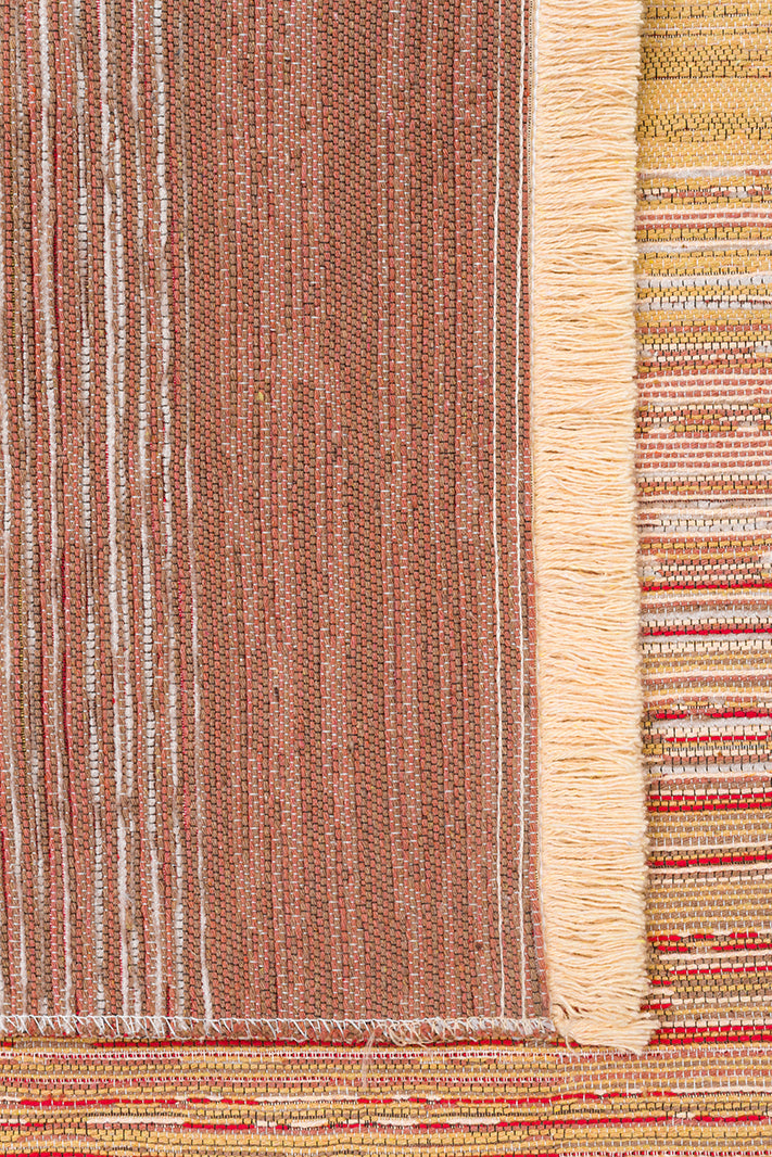 Tasene Bej Kırmızı Çizgili Modern Pamuk Kilim – detay görünümü
