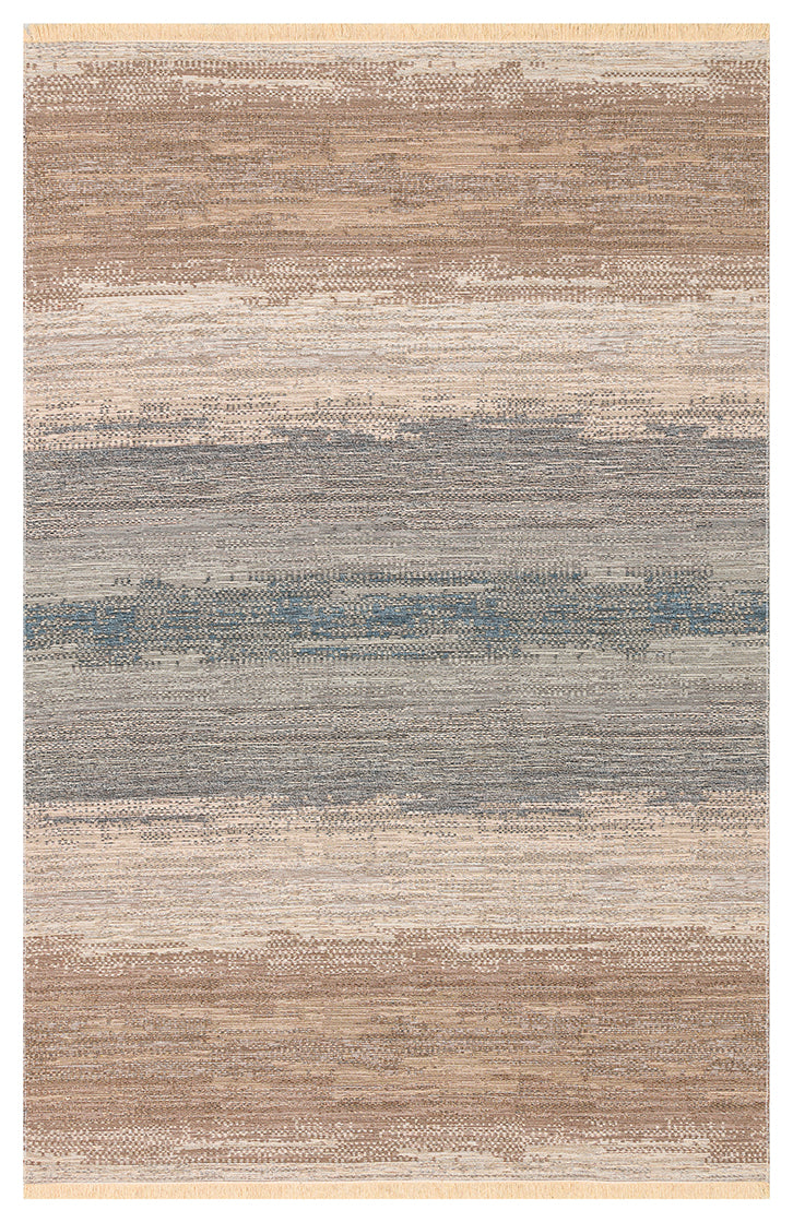 Tasene Gri Bej Soyut Desenli Modern Polyester Pamuk Kilim