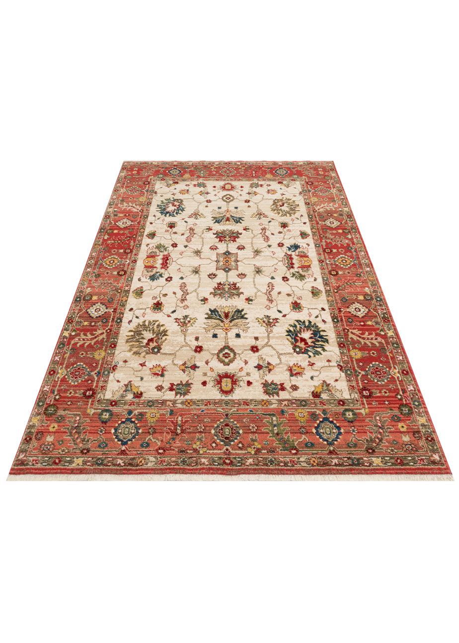 Zevani Bej Kırmızı Çiçek Desenli Klasik Halı – mekânda kullanım