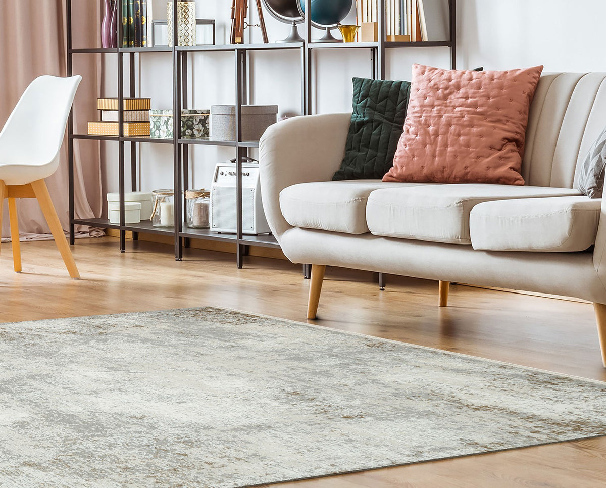 Gekla Gri Beyaz Soyut Desenli Modern Halı – kenar detayı