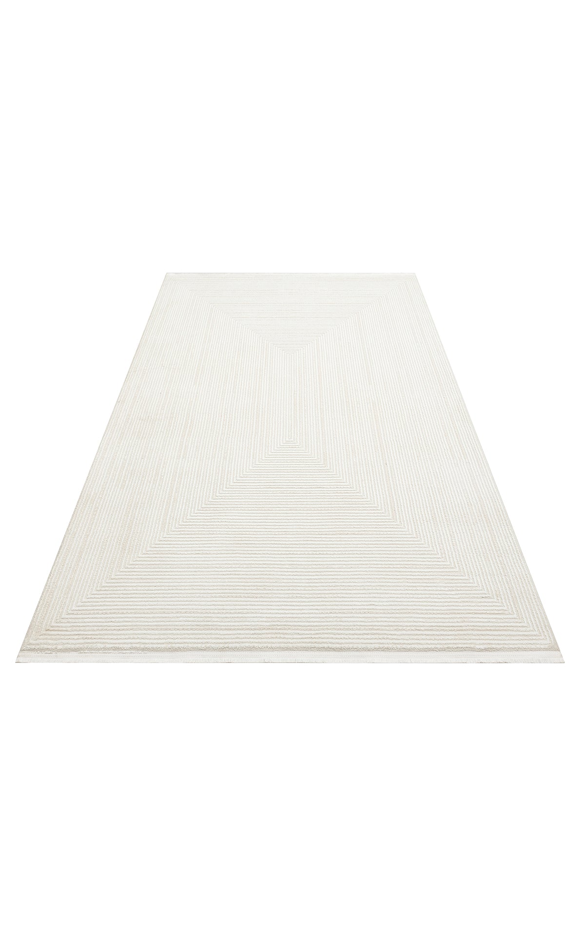 Gekla Beyaz Modern Geometrik Kabartmalı Kilim – kenar detayı
