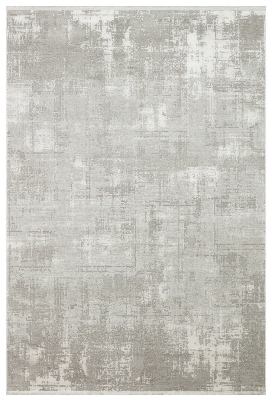 Teyra Gri Beyaz Modern Soyut Polyester Makine Halısı