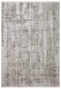 Teyra Gri Beyaz Soyut Desenli Modern Makine Halısı