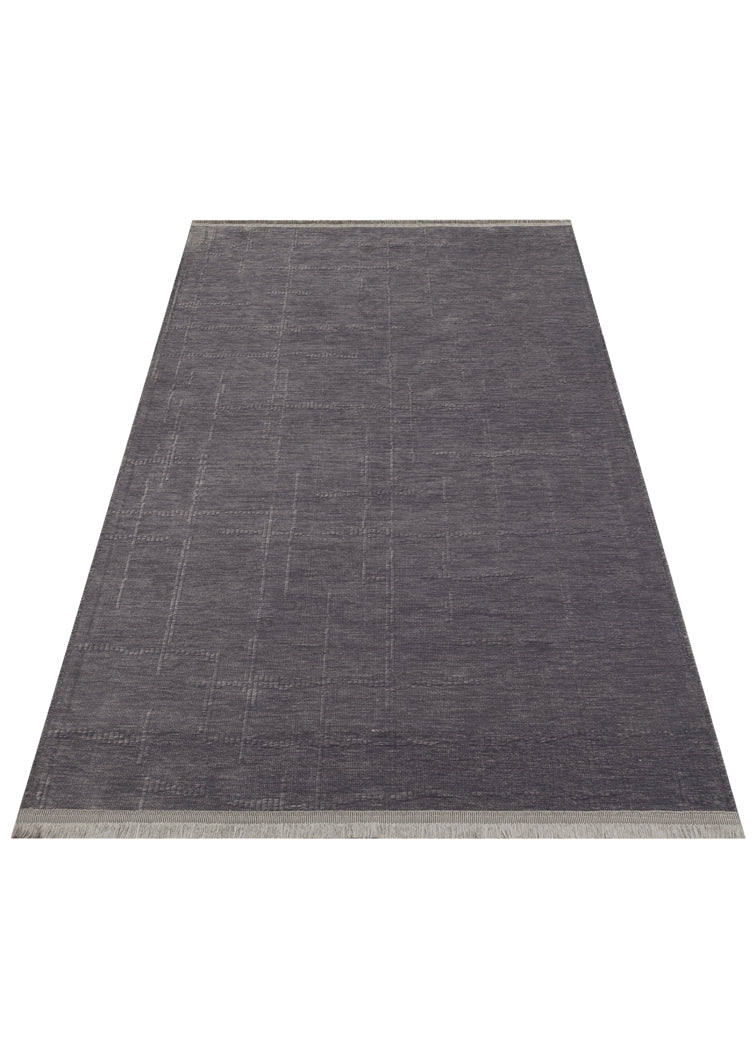 Varni Antrasit İnce Çizgi İzli Kareli Modern Kilim – mekânda kullanım