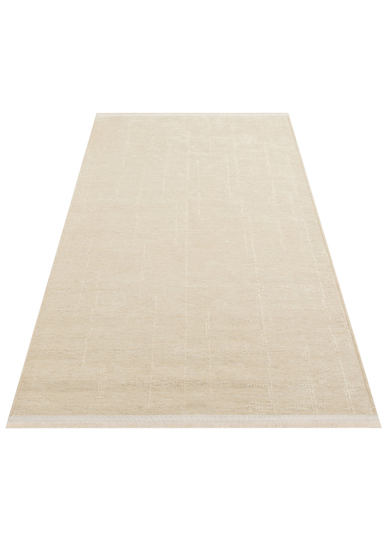 Varni Krem Zeminli İnce Kare İzli Sade Modern Kilim – mekânda kullanım