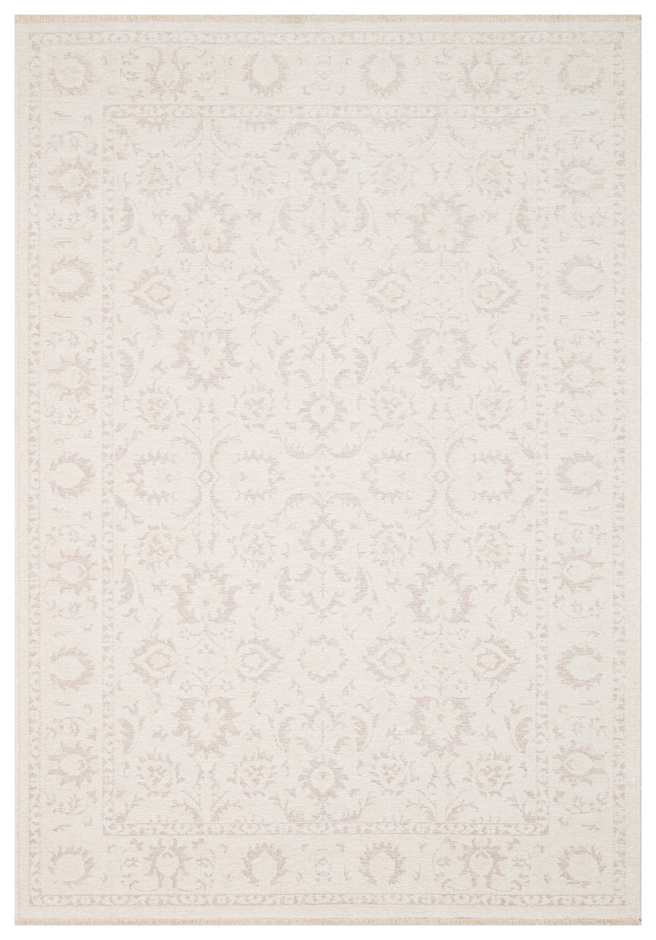 Varni Krem Bej Klasik Çiçek Desenli Pamuk Şönil Kilim