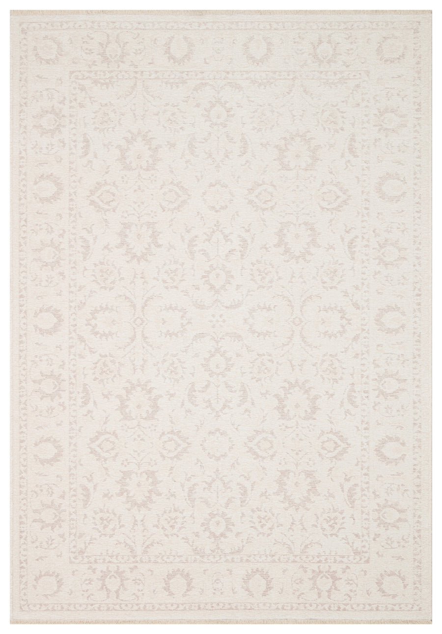 Varni Krem Bej Klasik Çiçek Desenli Pamuk Şönil Kilim