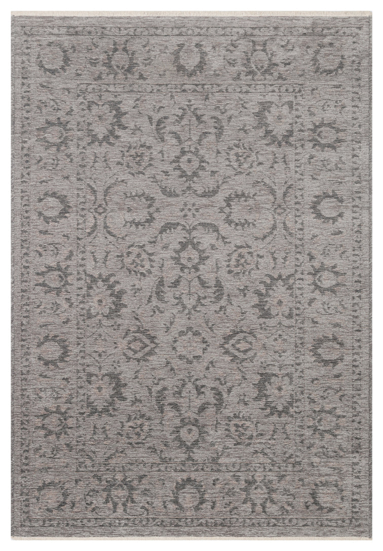 Varni Gri Antrasit Madalyon Desenli Pamuk Şönil Kilim