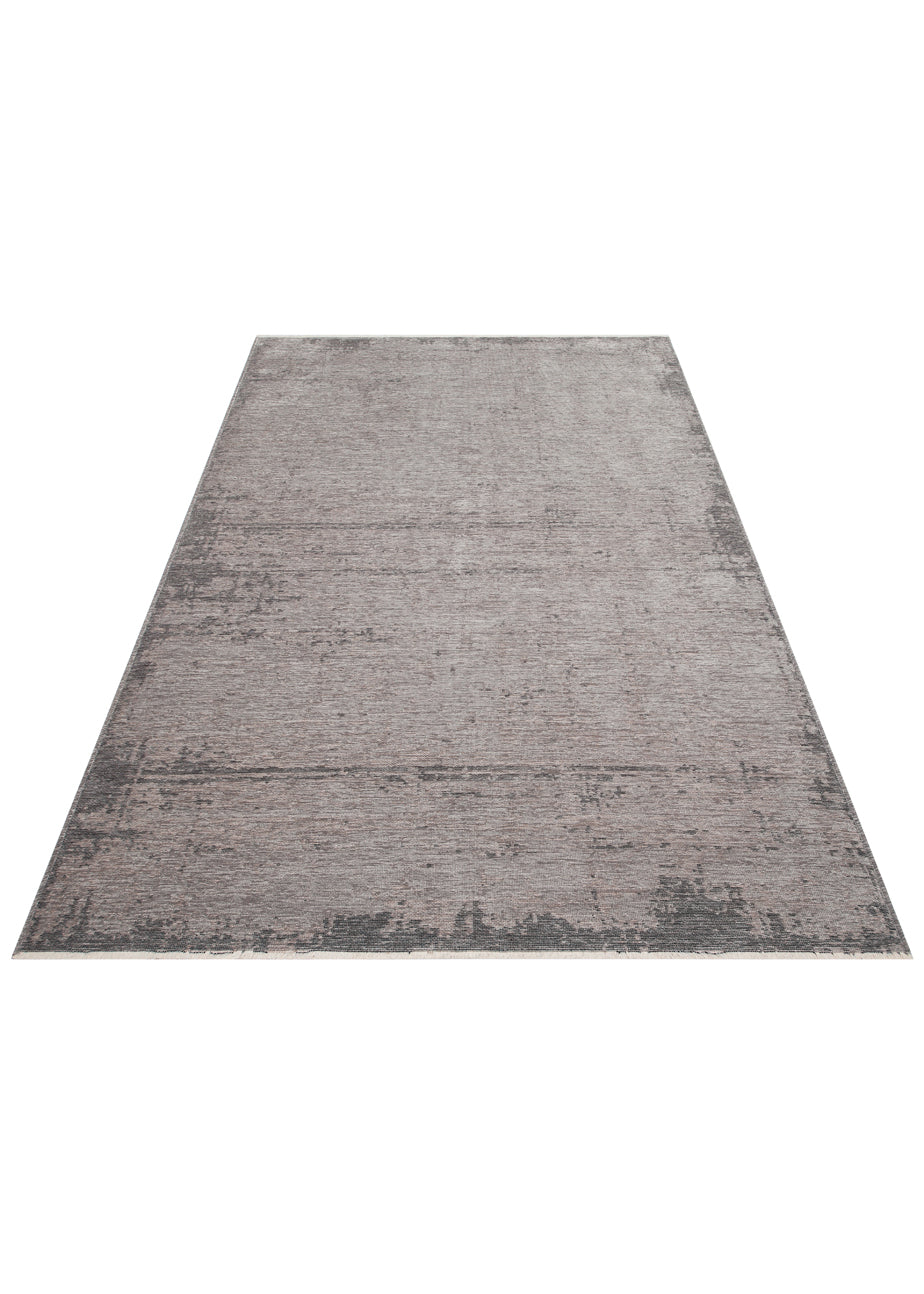 Varni Gri Antrasit Soyut Desenli Modern Pamuk Kilim – mekânda kullanım