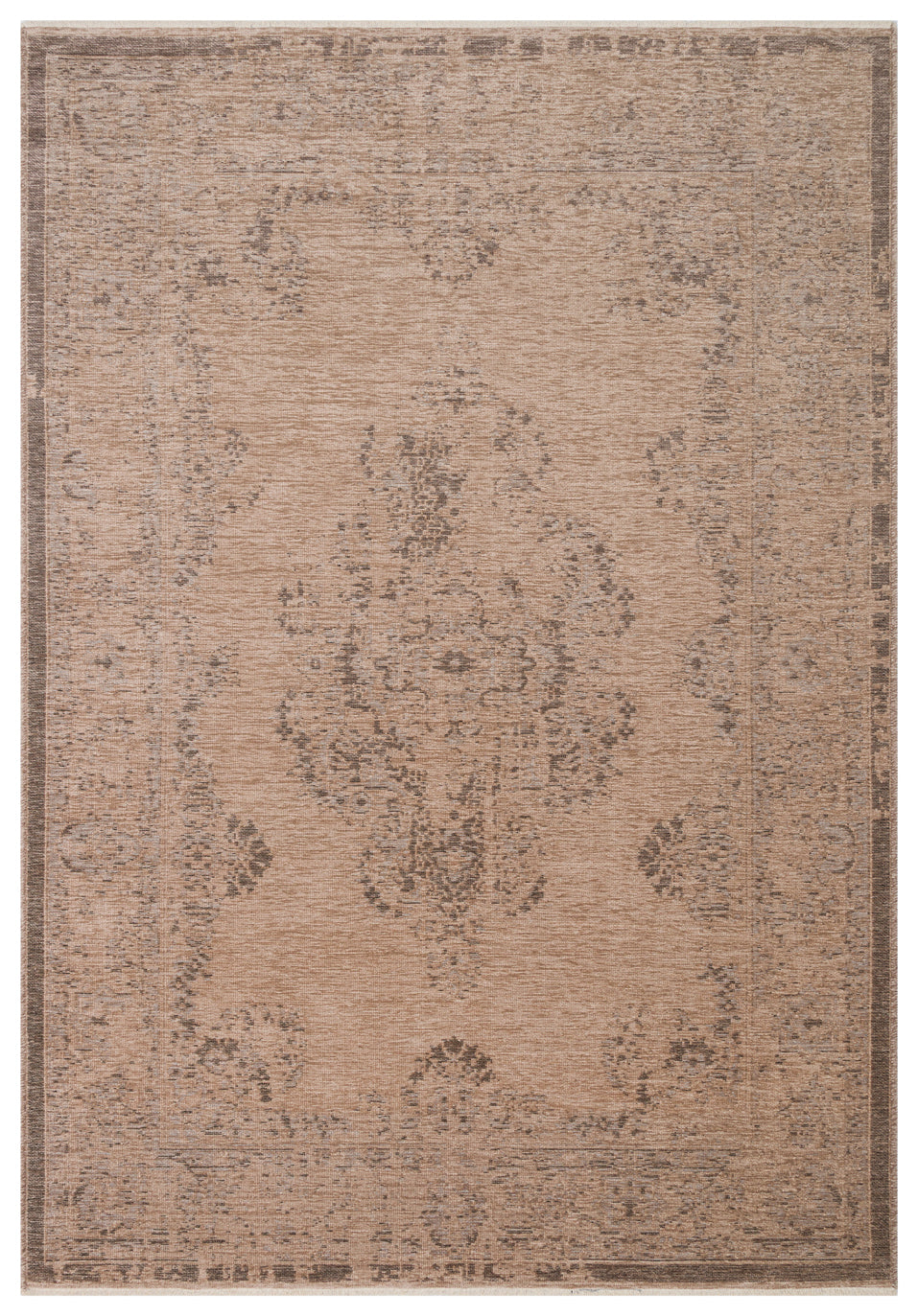 Varni Bej Gri Madalyon Desenli Pamuk Şönil Kilim