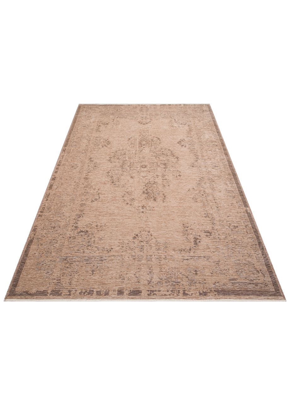 Varni Bej Gri Madalyon Desenli Pamuk Şönil Kilim – mekânda kullanım