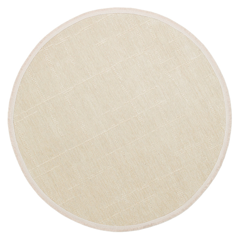 Varni Bej Beyaz Düz Renk Modern Yuvarlak Pamuk Şönil Kilim