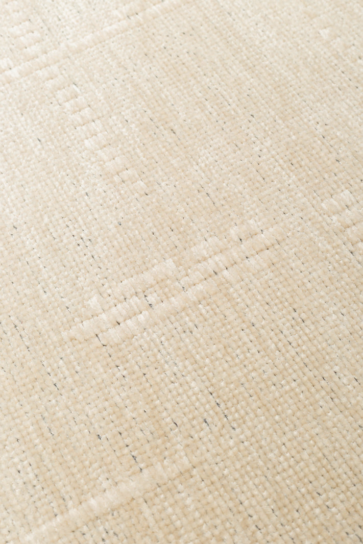 Varni Bej Beyaz Düz Renk Modern Yuvarlak Pamuk Şönil Kilim – doku yakın çekim