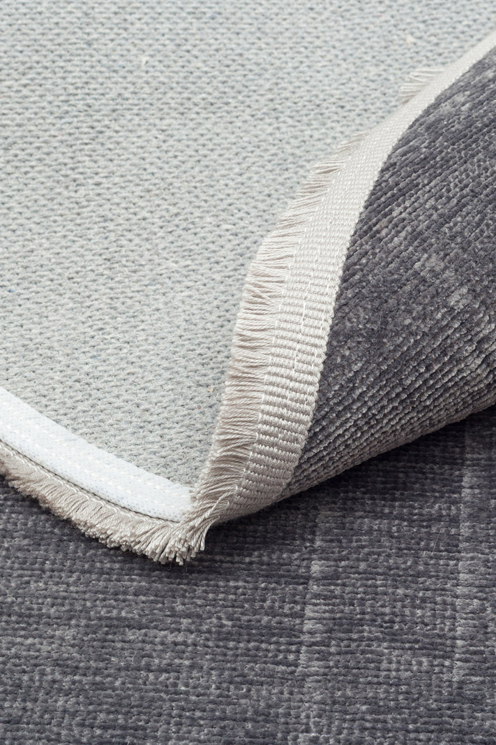 Varni Açık Gri Soyut Modern Yuvarlak Pamuk Şönil Kilim – detay görünümü