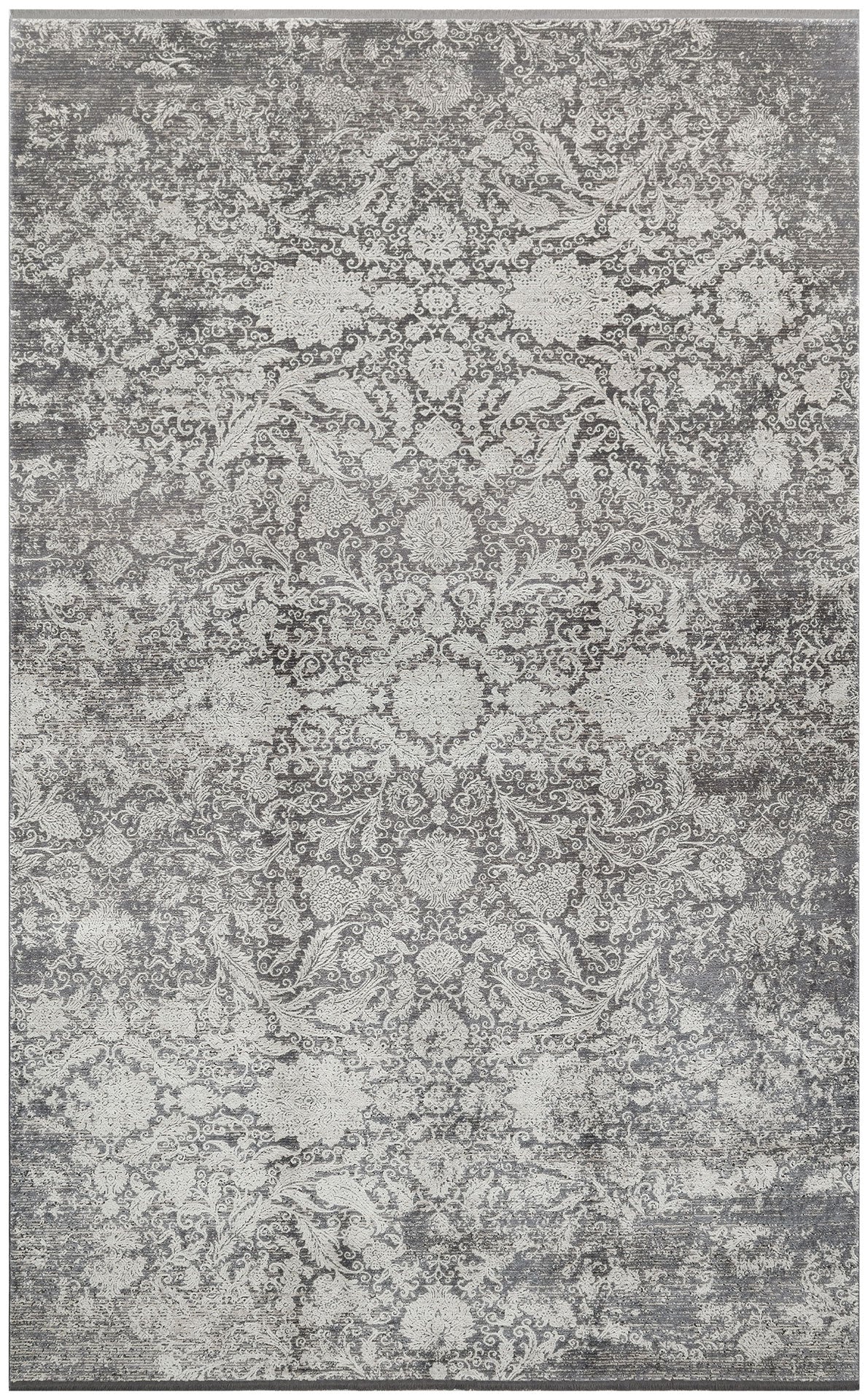 Veldi Antrasit Gri Vintage Eskitme Desenli Modern Halı