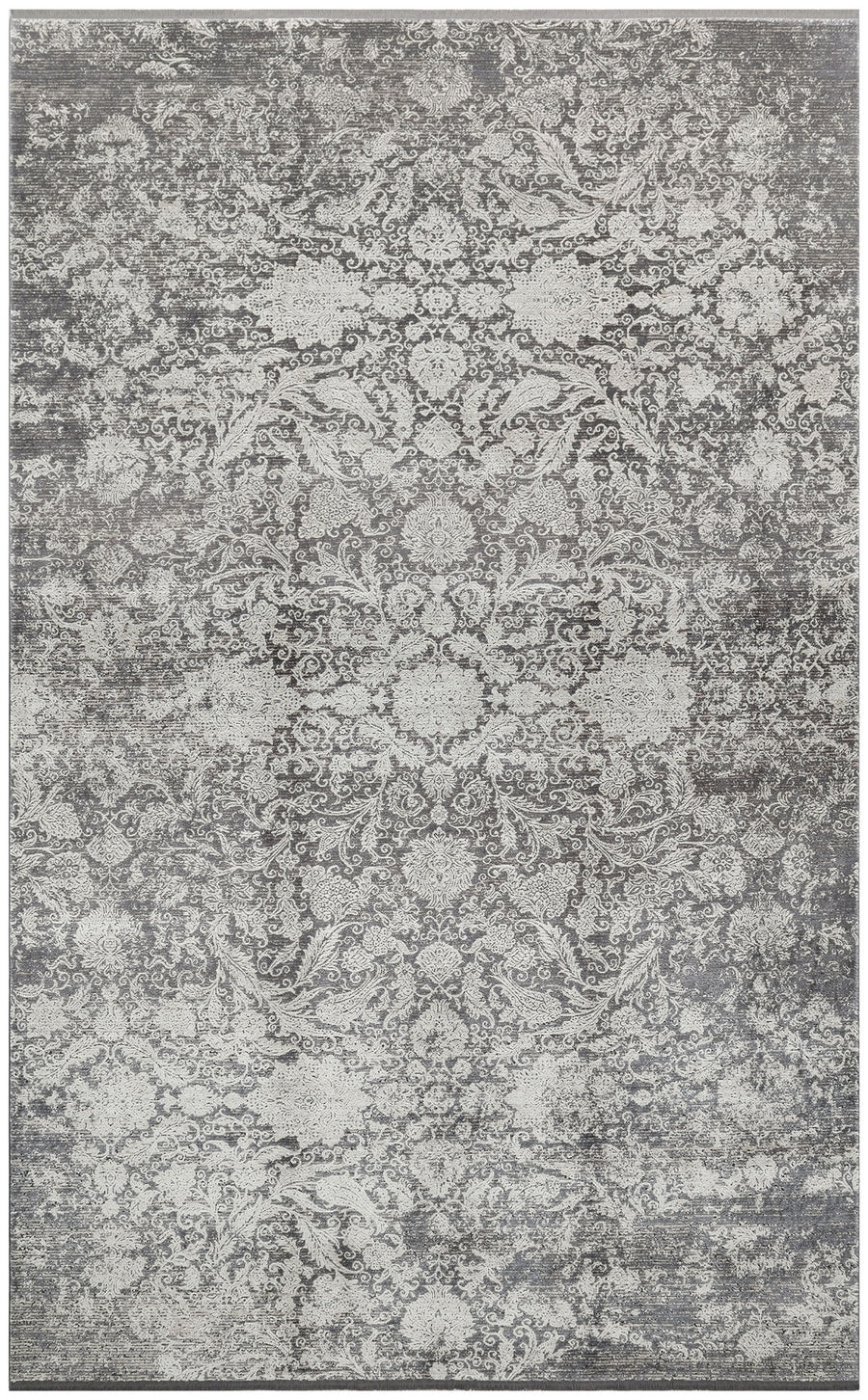 Veldi Antrasit Gri Vintage Eskitme Desenli Modern Halı