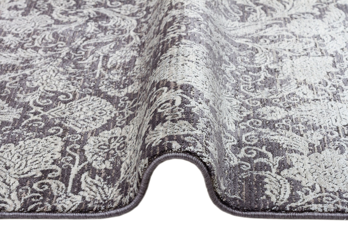 Veldi Antrasit Gri Vintage Eskitme Desenli Modern Halı – genel görünüm