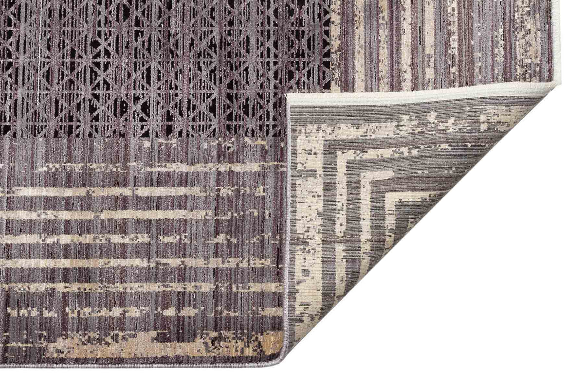Borva Antrasit Bej Modern Geometrik Viskon Akrilik Halı – mekânda kullanım
