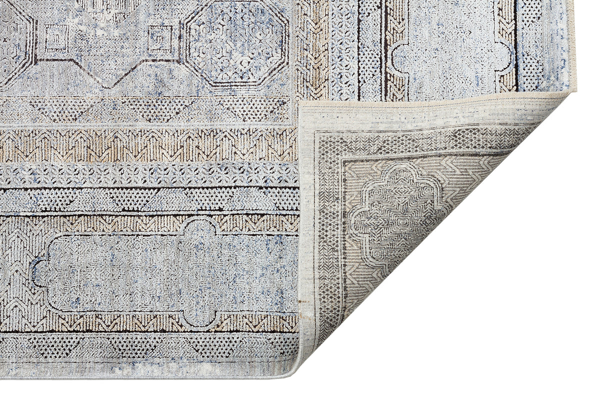 Borva Açık Gri Bej Geometrik Desenli Modern Halı – mekânda kullanım