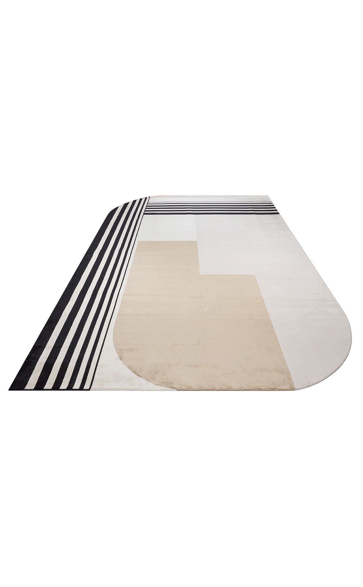 Loravo Beyaz Siyah Geometrik Desenli Modern Oval Halı – mekânda kullanım