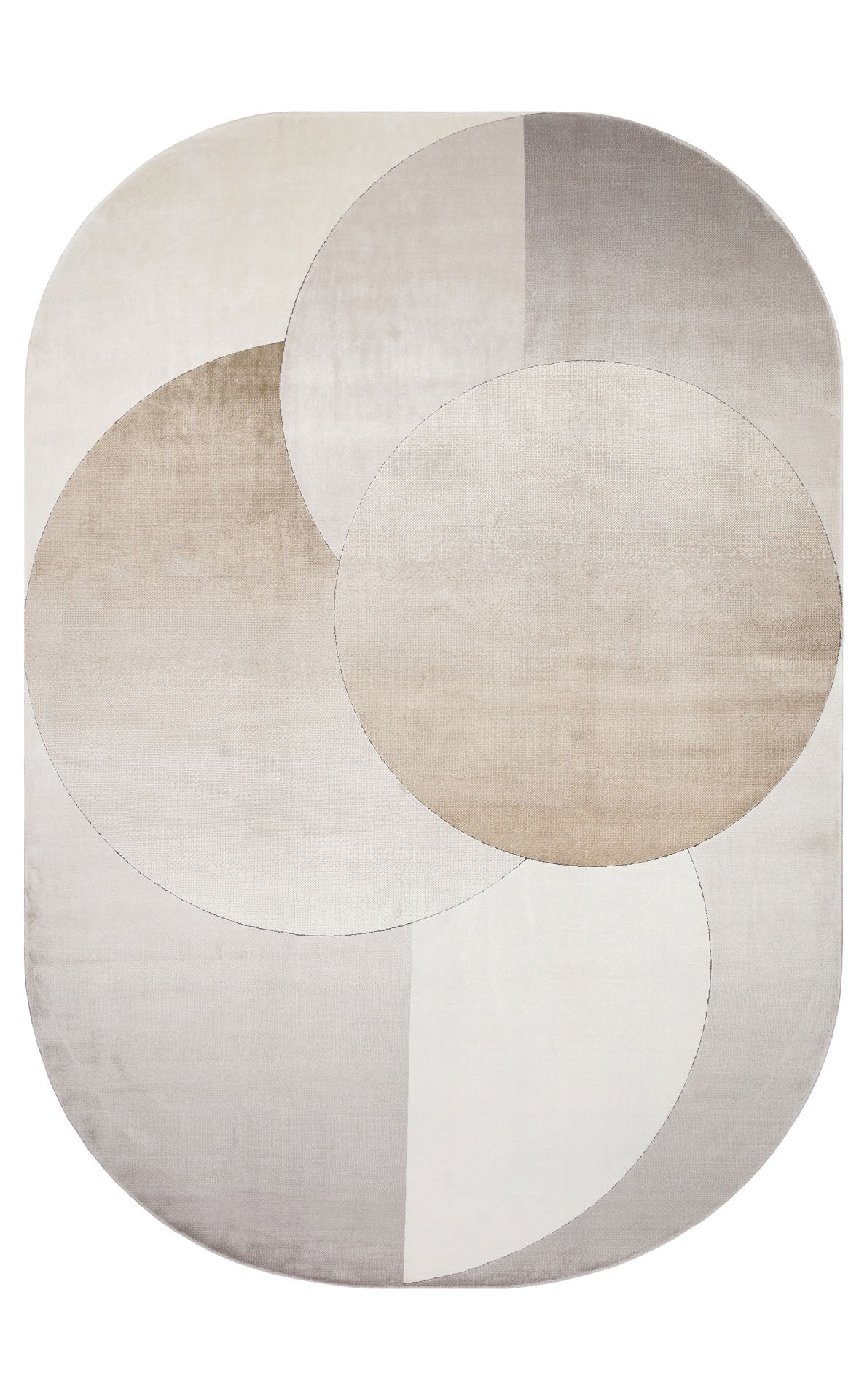Loravo Bej Gri Geometrik Desenli Modern Oval Halı