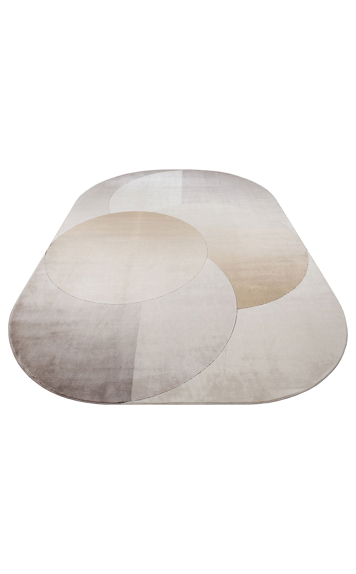 Loravo Bej Gri Geometrik Desenli Modern Oval Halı – mekânda kullanım