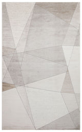 Loravo Light Grey White Modern Geometric Viscose Rug